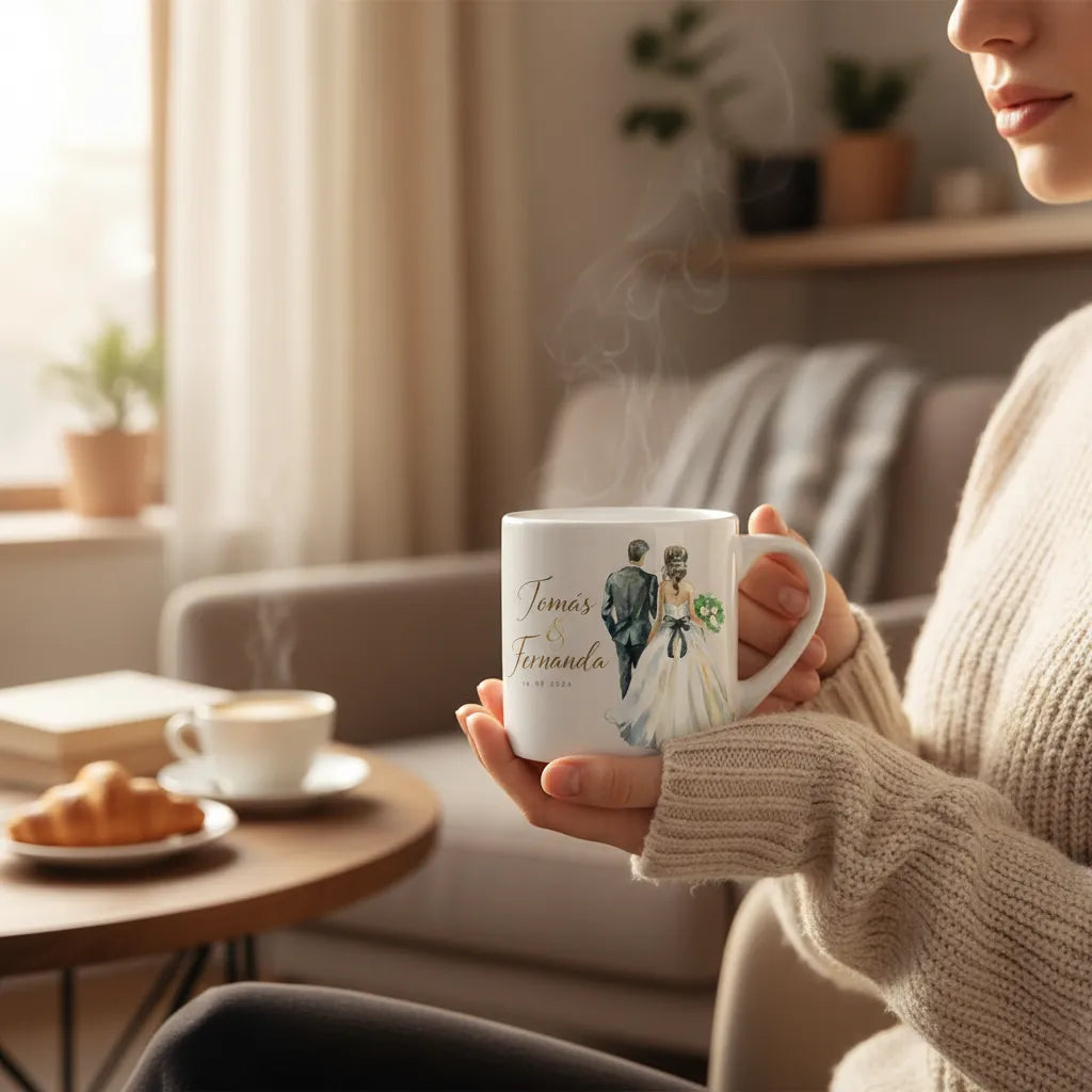 Taza De Café 160ml Personalizada Recuerdo De Matrimonio Blanco Personalizado