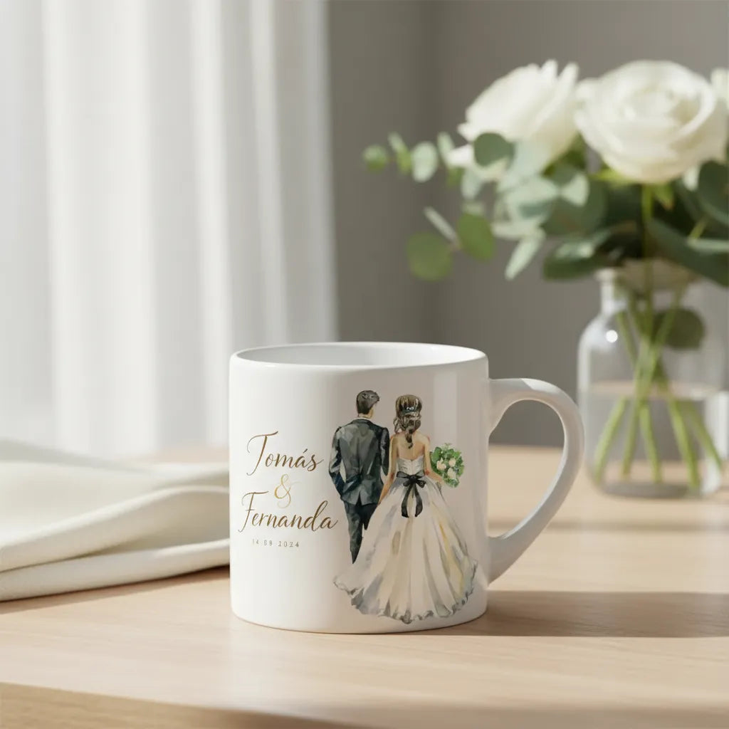 Taza De Café 160ml Personalizada Recuerdo De Matrimonio Blanco Personalizado