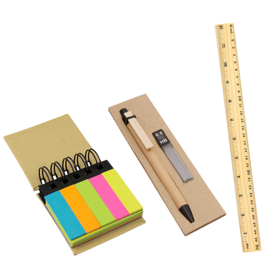PACK ESCOLAR POST IT + REGLA + PORTAMINA