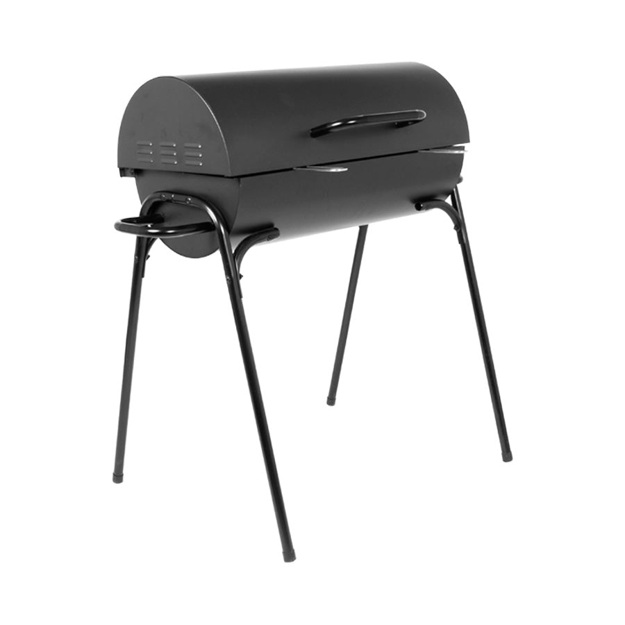 Parrilla a Carbón “Tambor” de Acero Negro – Con Tapa y Rejilla Cromada para Asados
