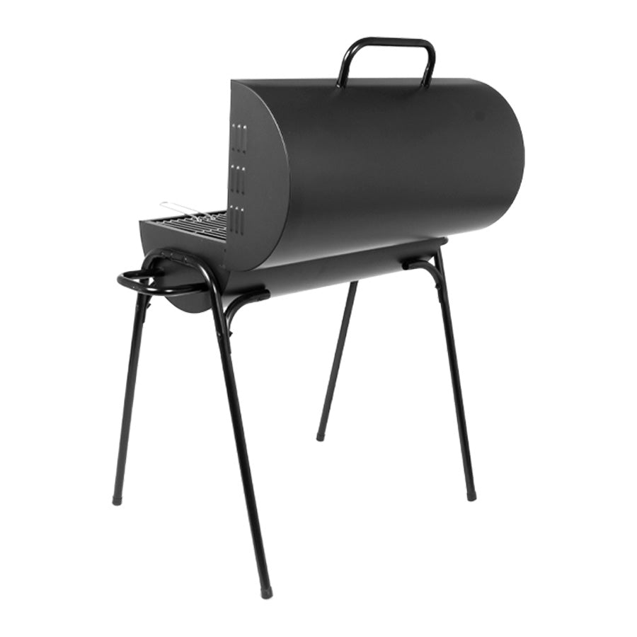 Parrilla a Carbón “Tambor” de Acero Negro – Con Tapa y Rejilla Cromada para Asados