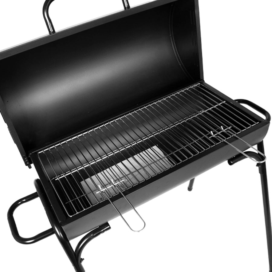 Parrilla a Carbón “Tambor” de Acero Negro – Con Tapa y Rejilla Cromada para Asados