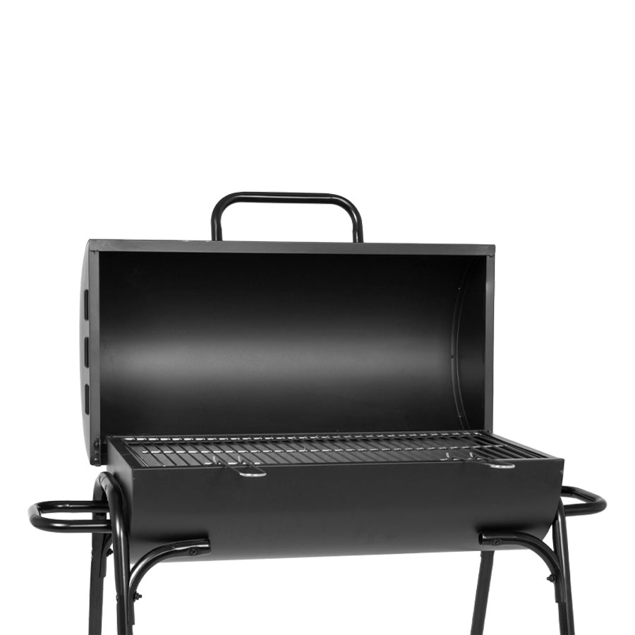 Parrilla a Carbón “Tambor” de Acero Negro – Con Tapa y Rejilla Cromada para Asados