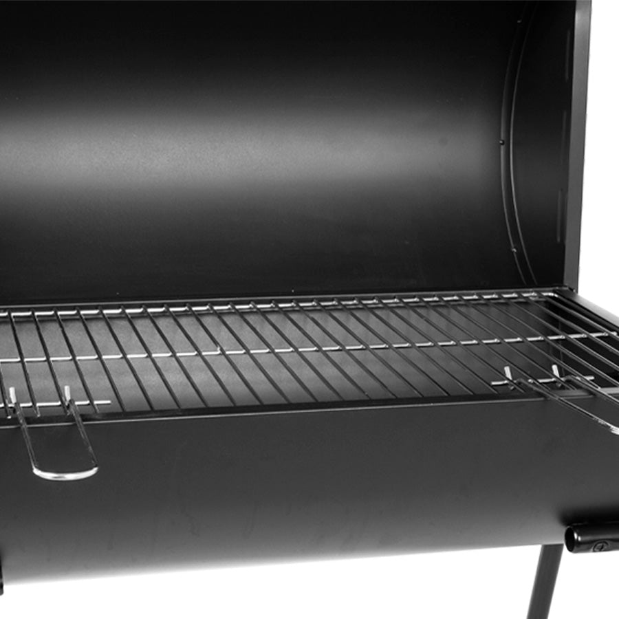 Parrilla a Carbón “Tambor” de Acero Negro – Con Tapa y Rejilla Cromada para Asados