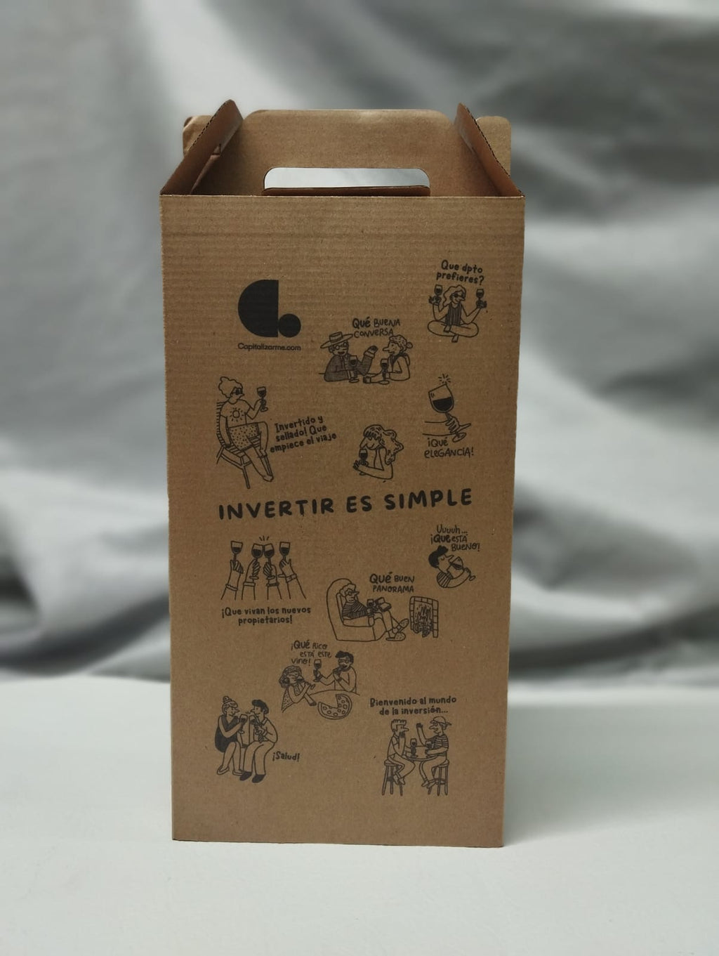 Caja autoarmable con asas, para 2 botellas de Vino