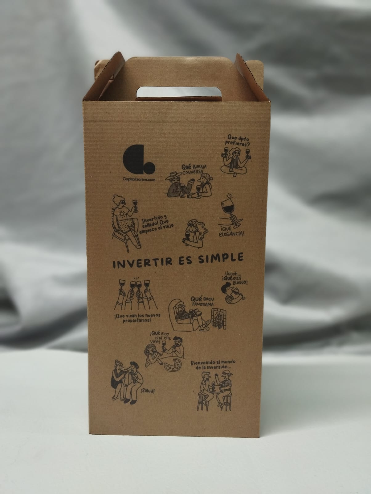 Caja autoarmable con asas, para 2 botellas de Vino