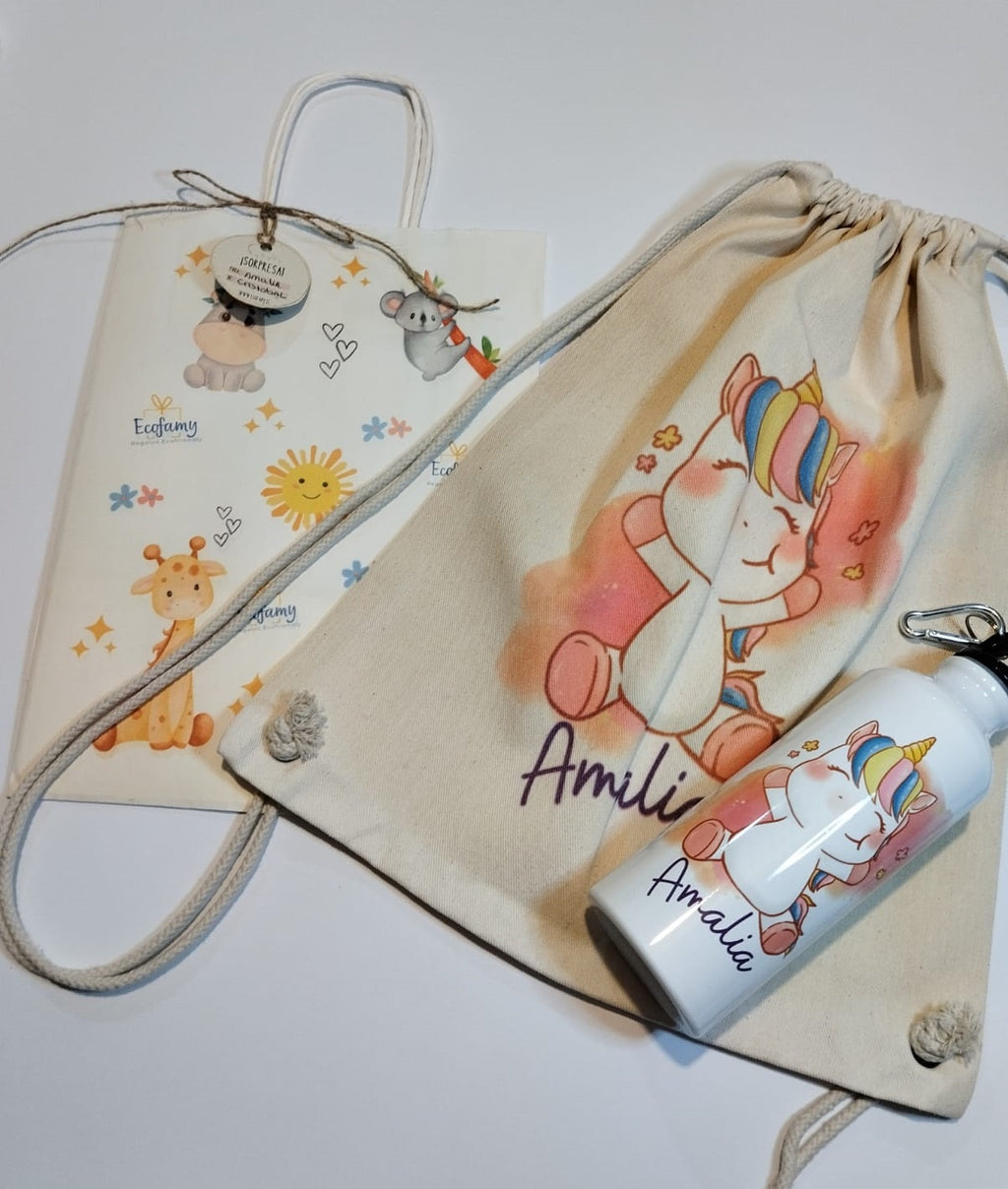 PACK MORRAL ALGODÓN + BOTELLA DE AGUA PERSONALIZADOS