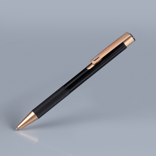 Bolígrafo de aluminio negro "STRONG", con terminales encobrizados.