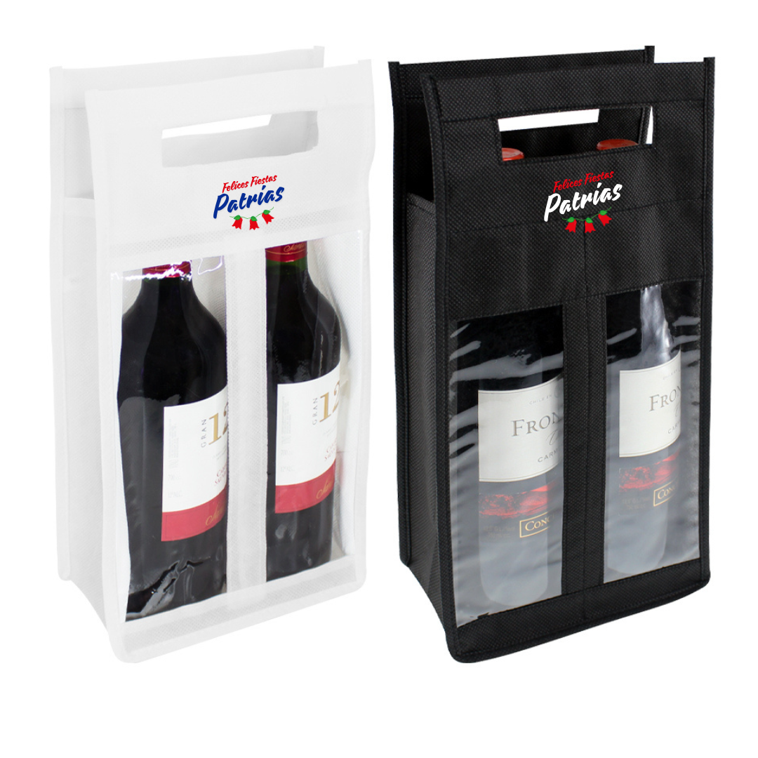 Porta-Botellas de Vino TNT Fiestas Patrias – Reutilizable con Ventanas  (2 Unidades)
