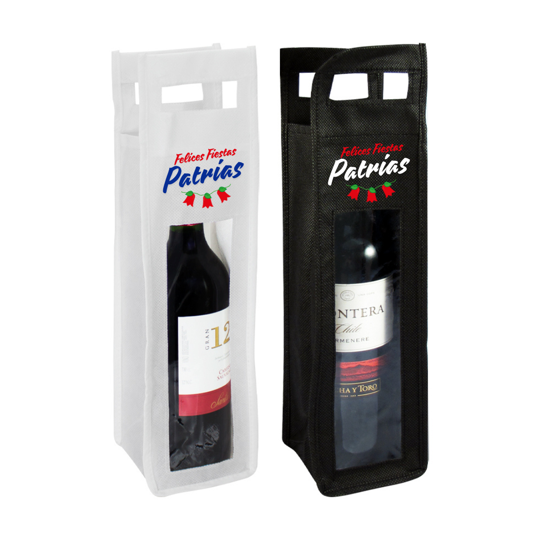 Porta-Botella de Vino TNT Fiestas Patrias Reutilizable con Ventana (1 Unidad)
