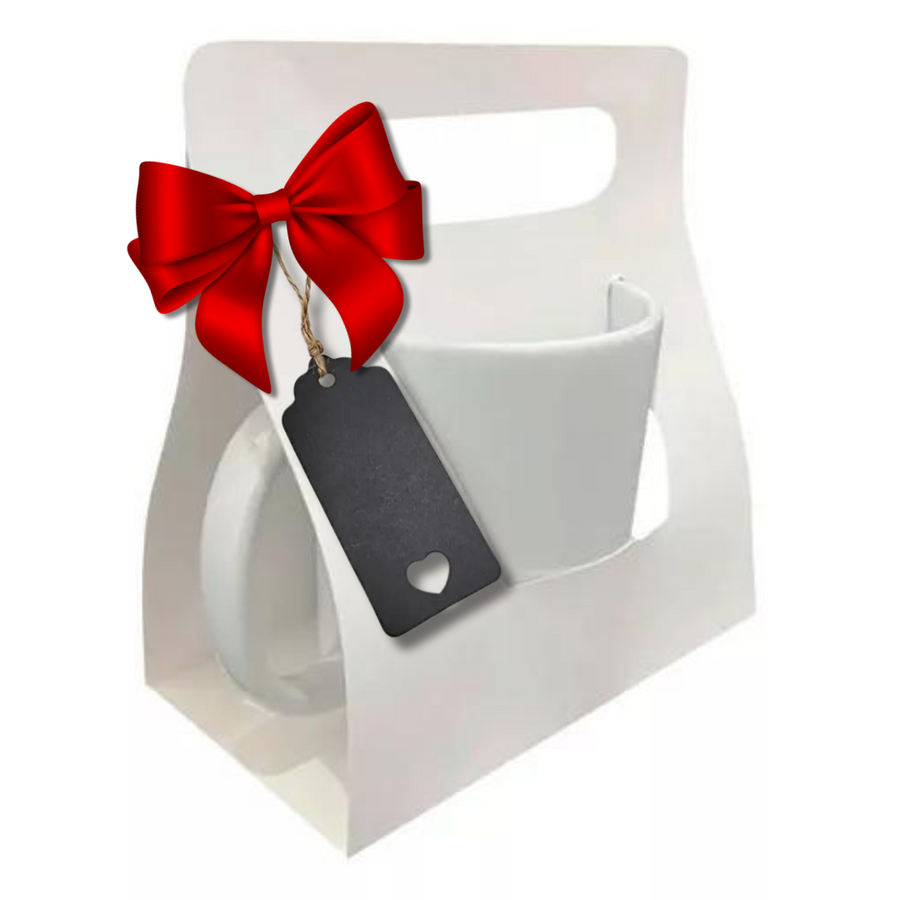 Envoltorio para taza, cinta y tarjeta de regalo