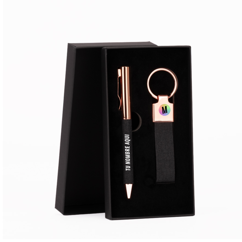 Set de Regalo boligrafo más llavero encobrizados.