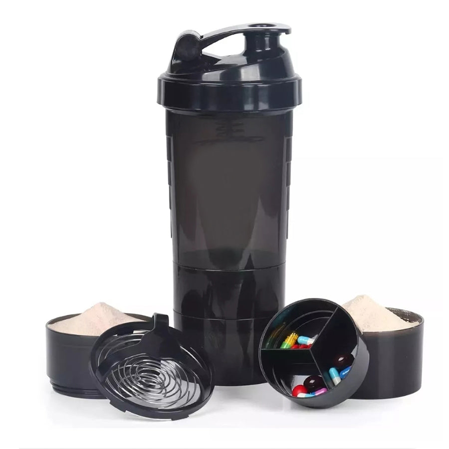 Vaso Gym para batidos proteína "SHAKE", con 4 compartimientos.