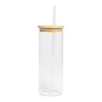 Botella Vidrio Borosilicato Sublimación, tapa Bamboo 500cc
