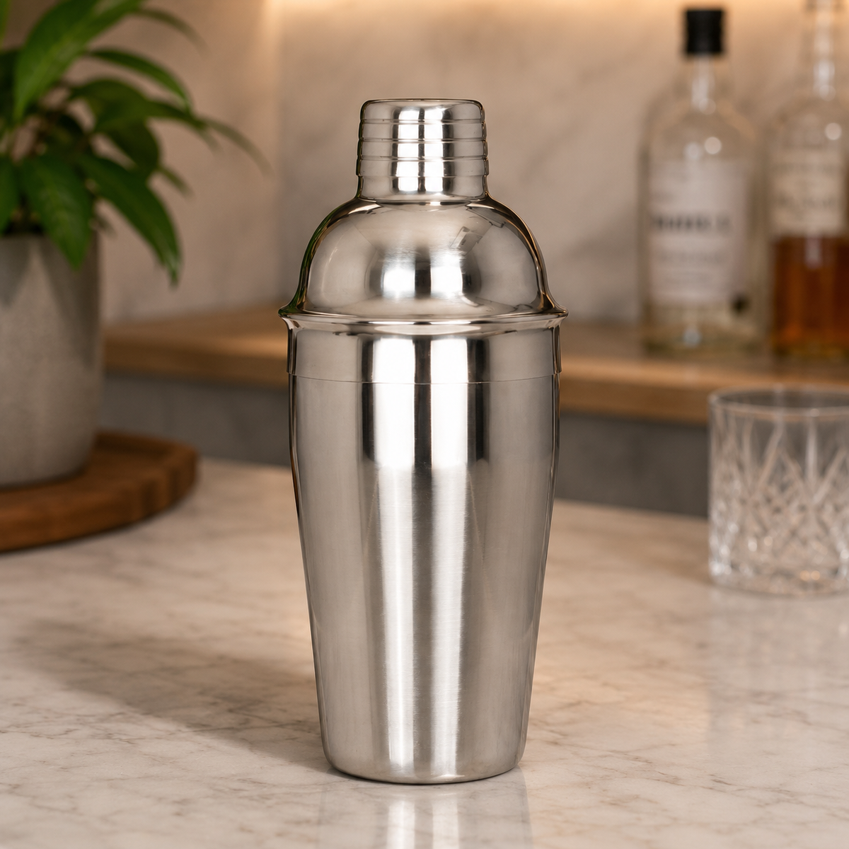 Mockup de Coctelera metálica plateada "SILVER" 500cc