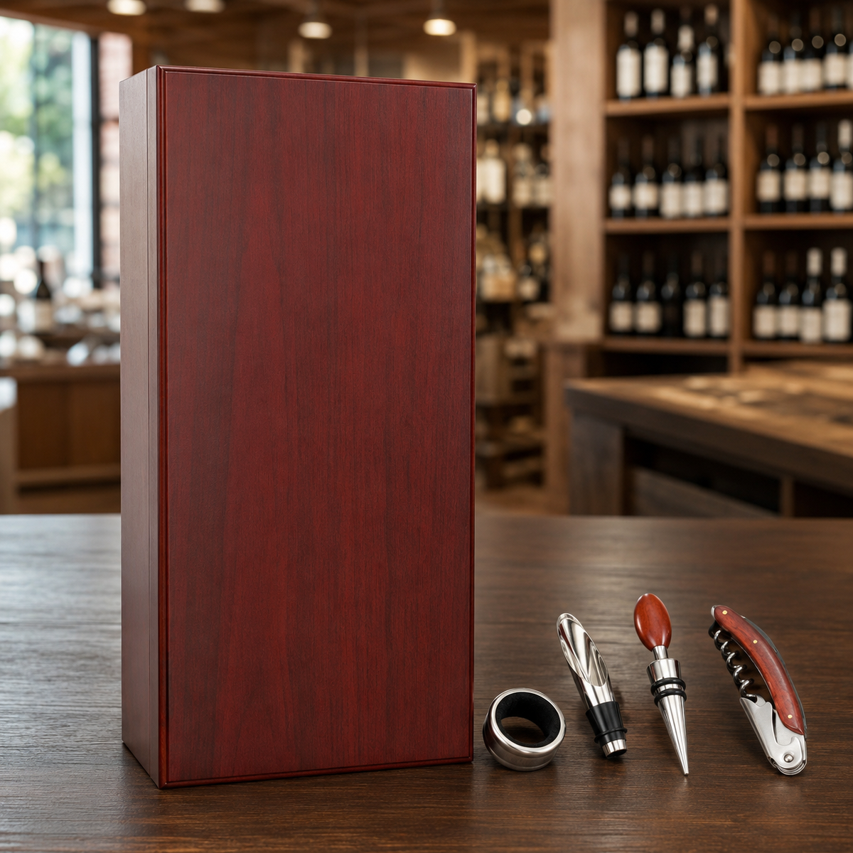 Mockup de Caja de Madera para Vino