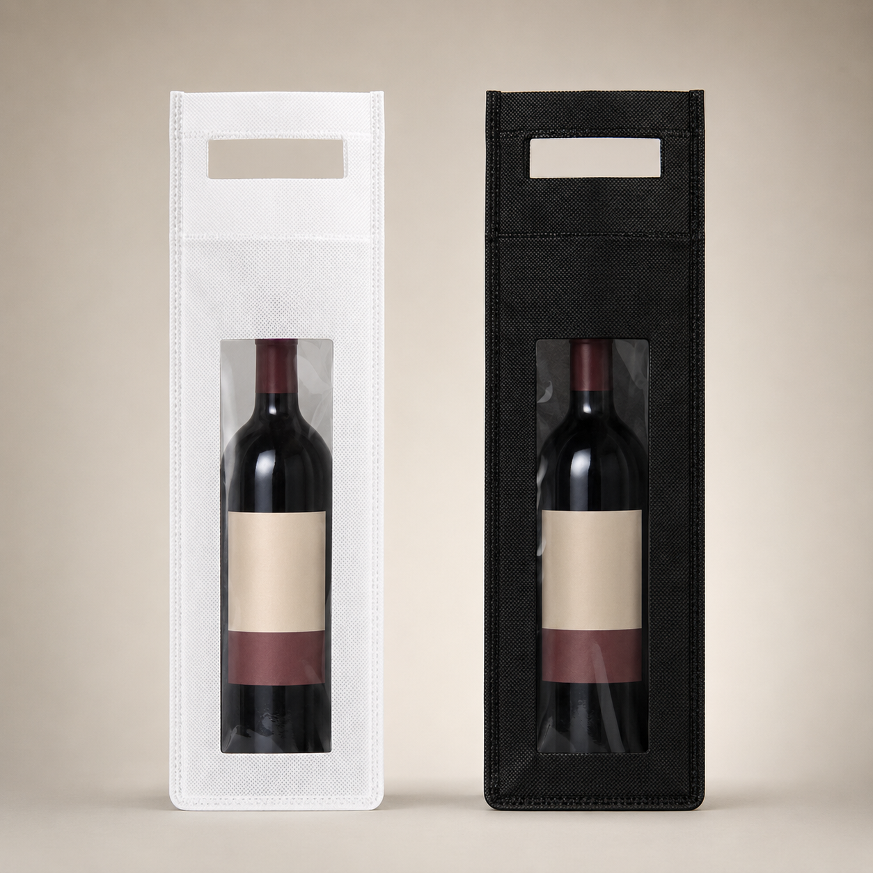 Mockup de BOLSA PORTA BOTELLA DE VINO TNT 8X37X8CM