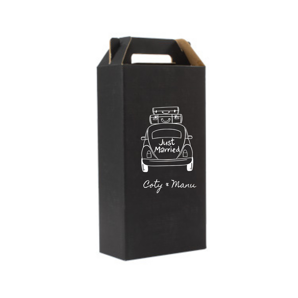 Caja autoarmable con asas, para 2 botellas de Vino