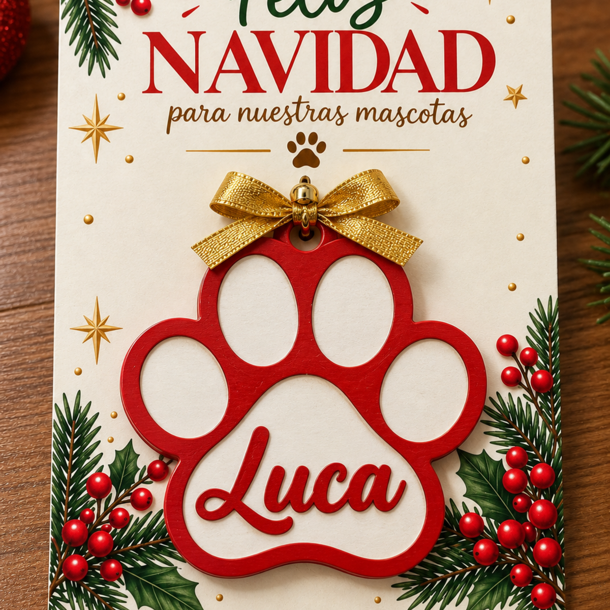 Adorno Navideño Patita de Mascota con Nombre
