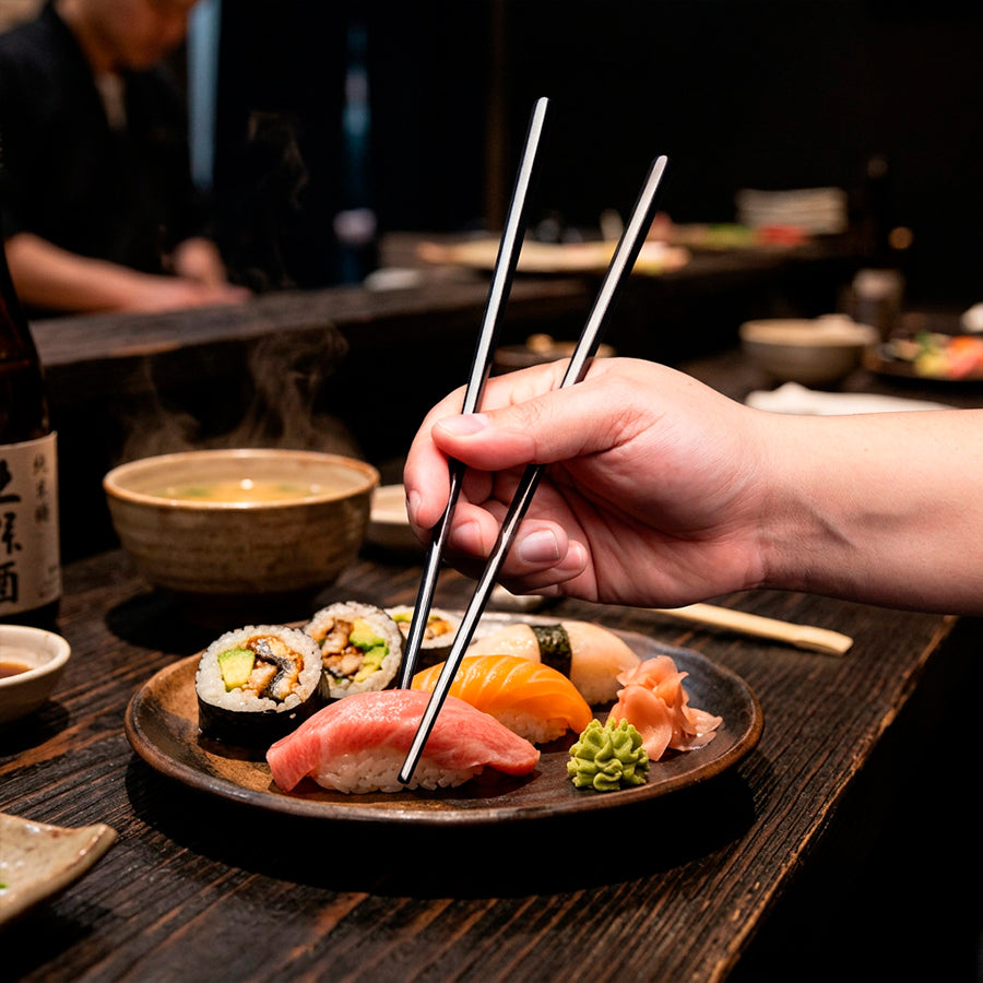 Set de 10 palitos chinos «CHOPSTICKS» de Acero inoxidable 1